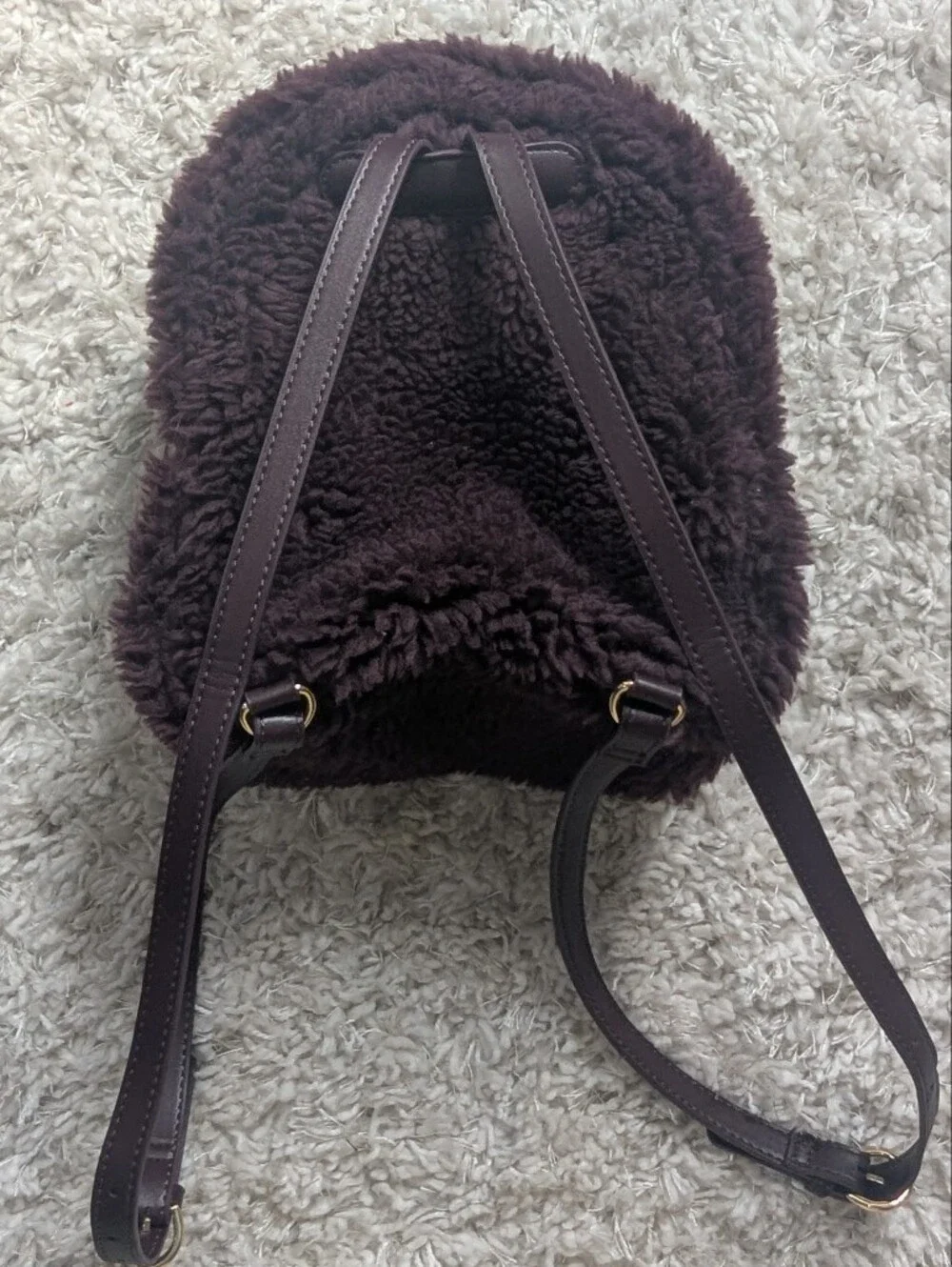 Express Plush Faux-Shearling Backpack in Dark Plum